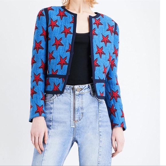 Sandro 4th of July Bristol Star Embroidered Crop Jacket Sz 36 - Picture 10 of 11